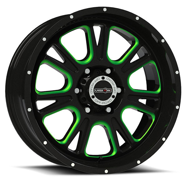 Vision Off-Road 399 Fury Gloss Black with Green Tint On Windows Center Cap